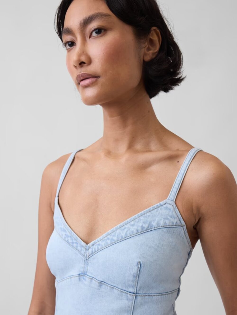 Gap Denim Seamed Corset Maxi Dress M - Picture 4 of 8